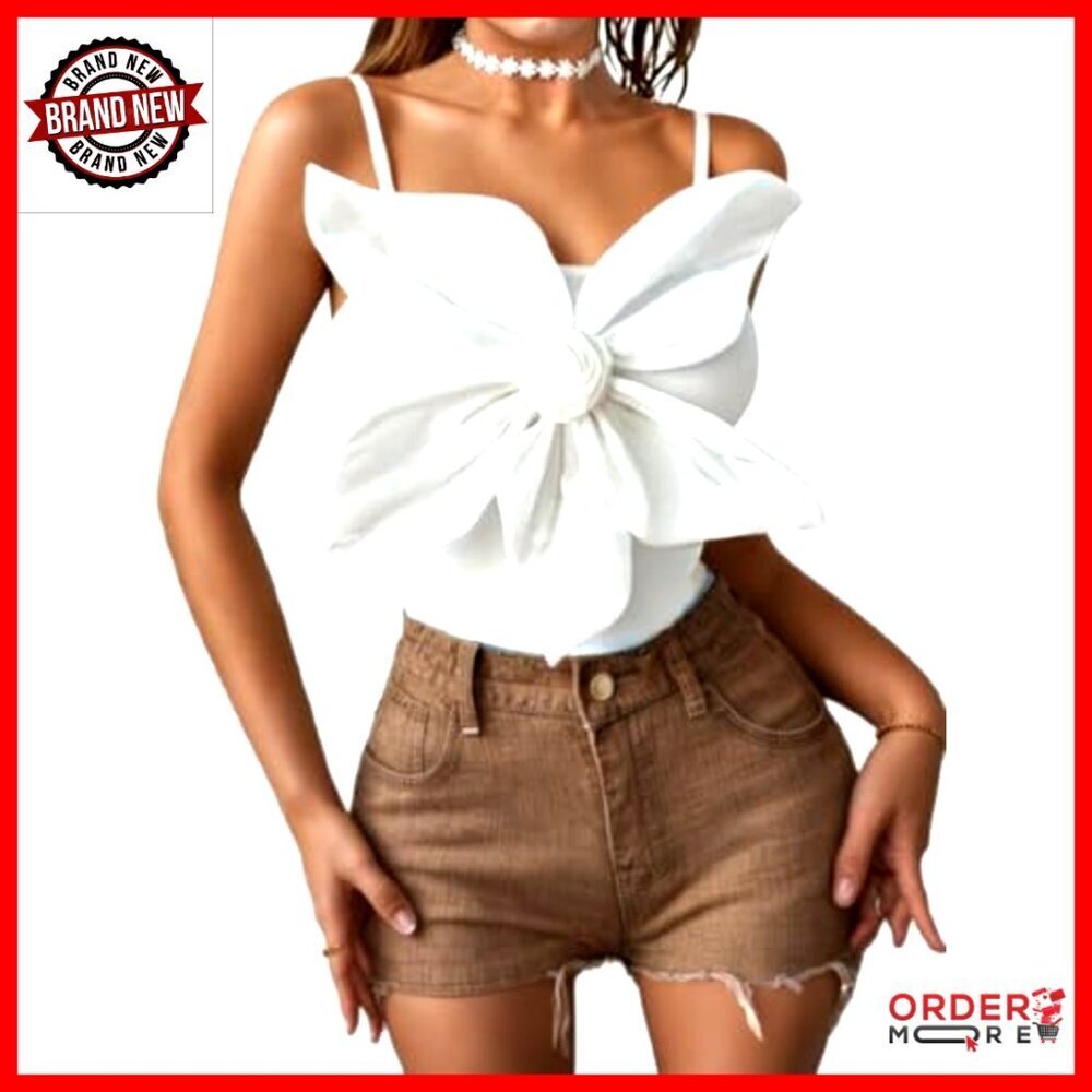 Y2K 3D Flower Crop Top Open Back Corset Style Sleeveless Tank Sexy Going Out